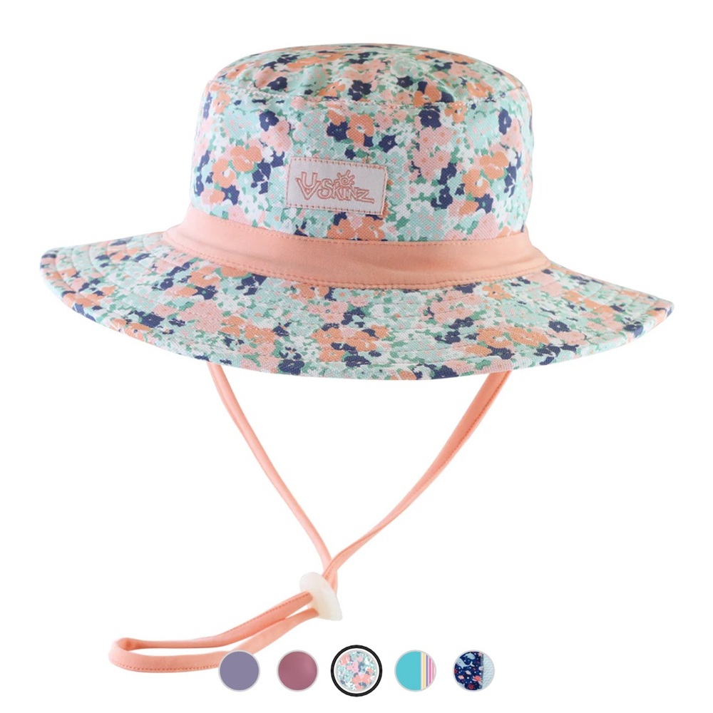 Kids Floral Sun Hat by UV Skinz in Pink and Blue UPF 50+